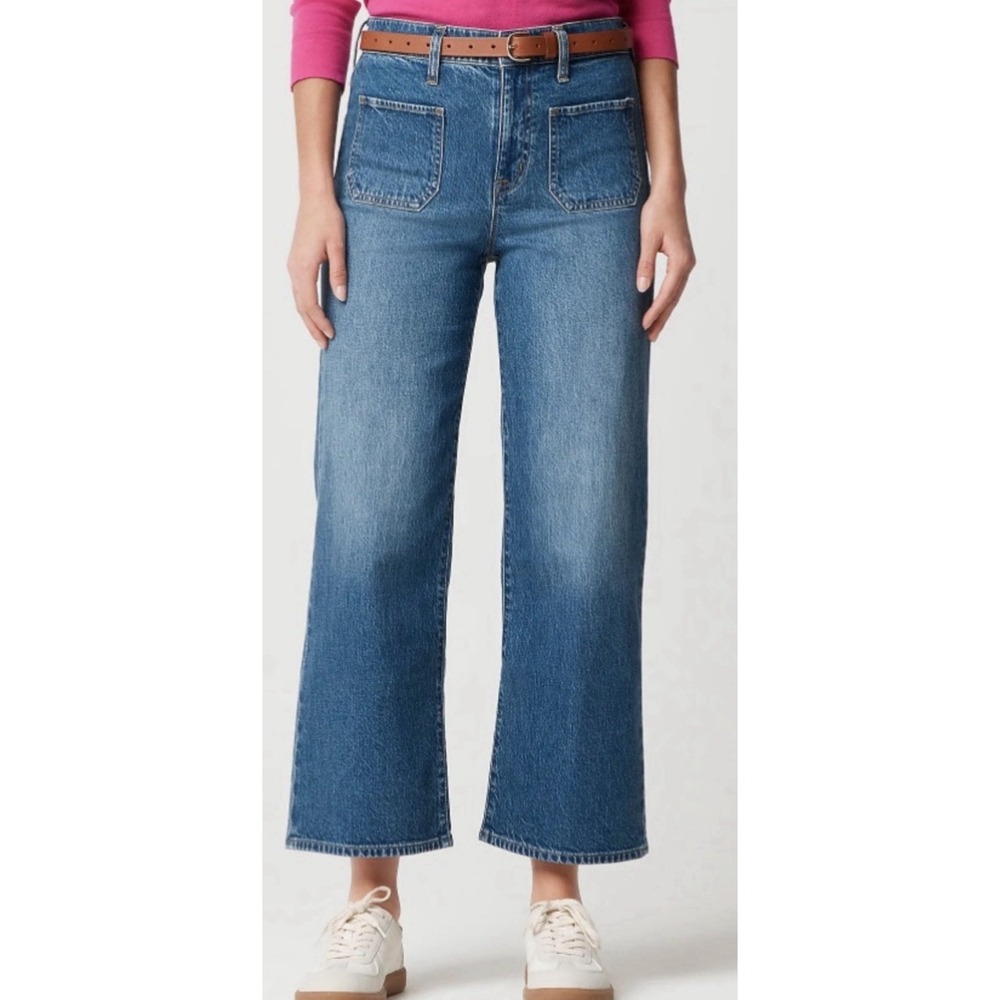 J.Crew Wide-Leg Crop Jeans Medium Wash Blue High Rise Patch Pocket SZ 31 Women